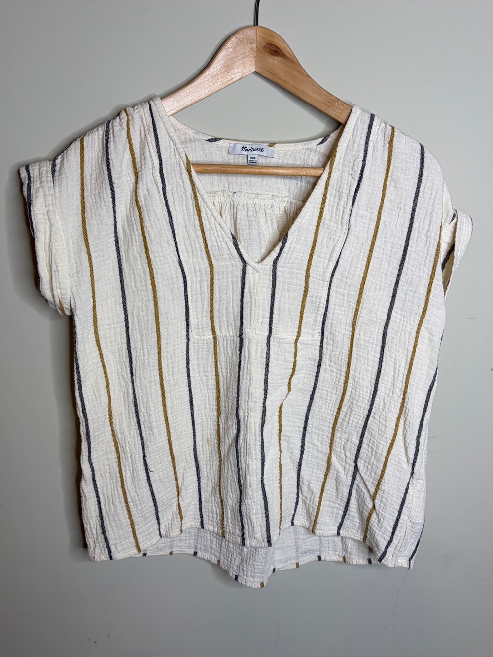 Madewell Striped V-Neck 100% Cotton Top XXS